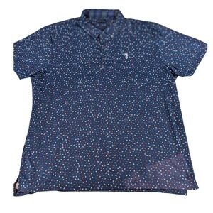 William Murray Golf Polo Shirt XL Blue Red White Flag Print Plaid Trim‎